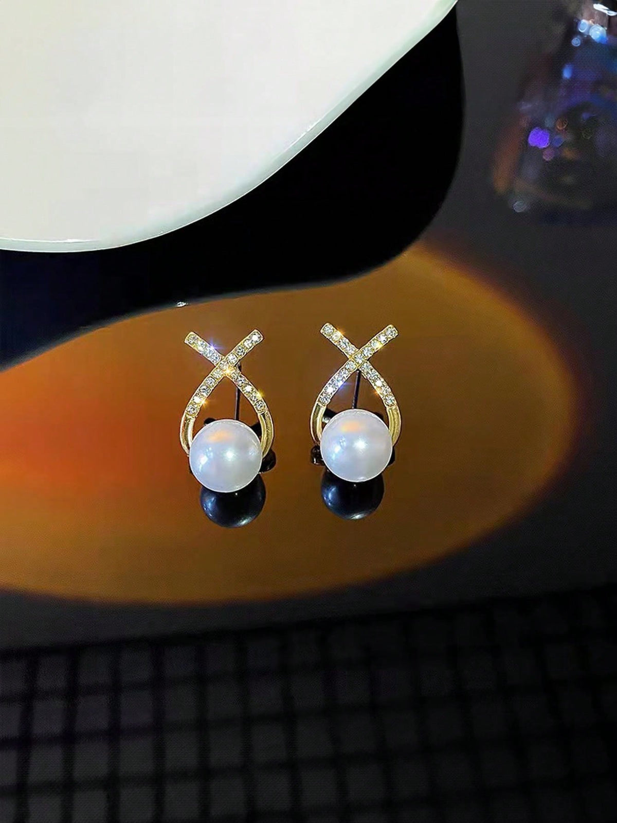 1pair Faux Pearl Stud Earrings With Sweetheart X Design, Suitable For Bridal Or Wedding Guests As A Gift Elegant, Valentine's Day Accessories