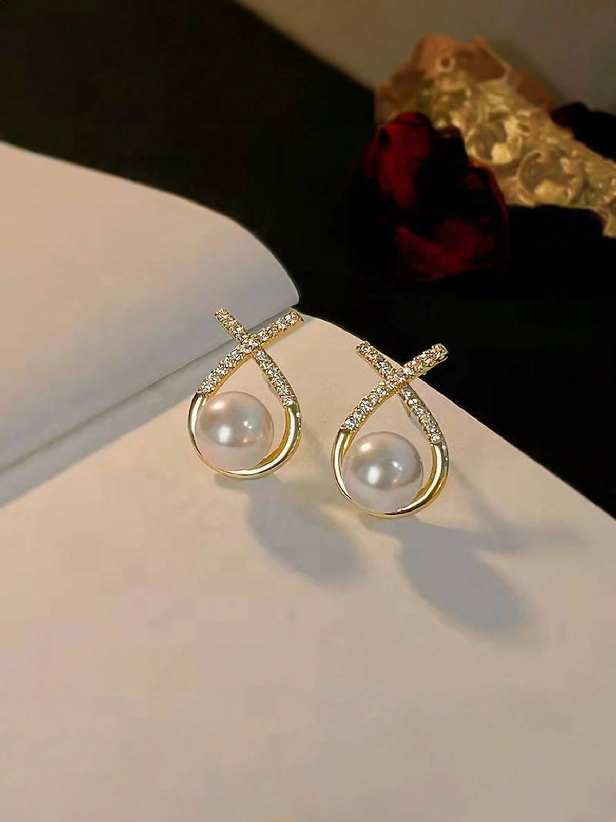 1pair Faux Pearl Stud Earrings With Sweetheart X Design, Suitable For Bridal Or Wedding Guests As A Gift Elegant, Valentine's Day Accessories