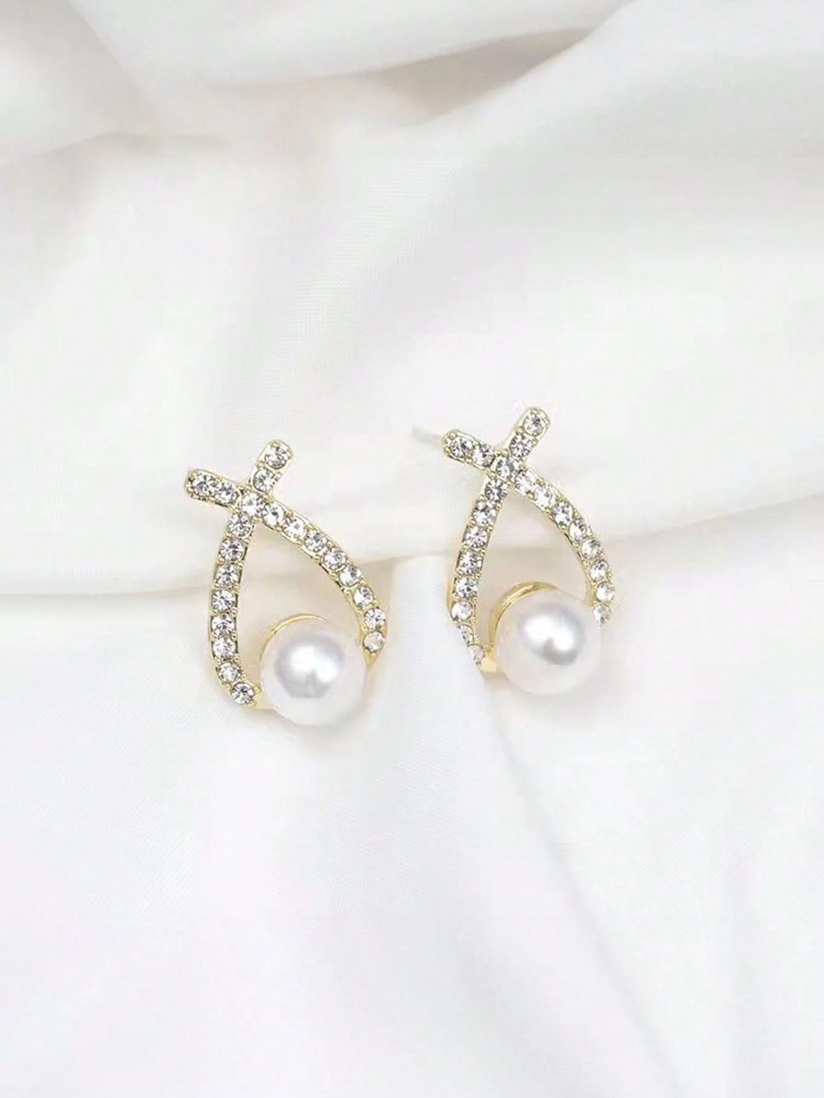 1pair Faux Pearl Stud Earrings With Sweetheart X Design, Suitable For Bridal Or Wedding Guests As A Gift Elegant, Valentine's Day Accessories