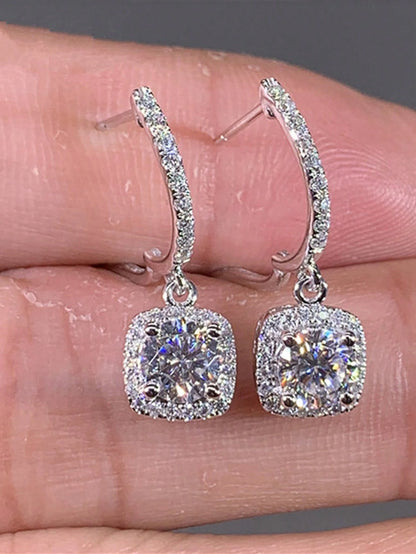1pair French Palace Style Copper Micro-Set Cubic Zirconia Earrings, Versatile And Exquisite Elegant Design Ear Studs For Women's Banquet And Wedding Wear