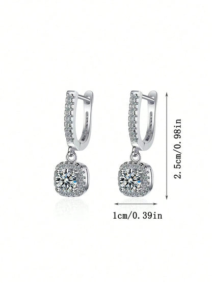 1pair French Palace Style Copper Micro-Set Cubic Zirconia Earrings, Versatile And Exquisite Elegant Design Ear Studs For Women's Banquet And Wedding Wear