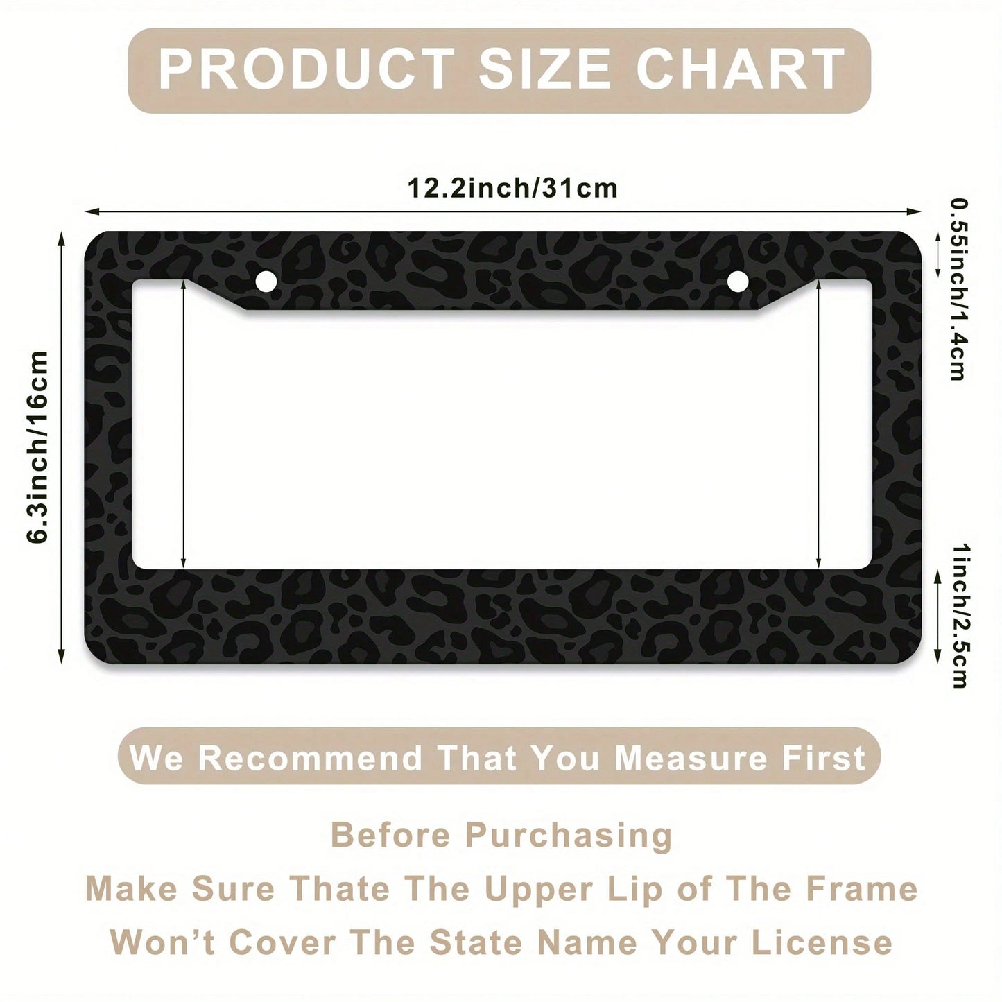 1pc, 1 One Black Leopard Print License Plate Frame, Car Decoration Accessories Aluminum Rust-Proof Crash-Resistant Weather-Resistant Number Plate Bracket, Suitable For American Standard Vehicles, 16*3