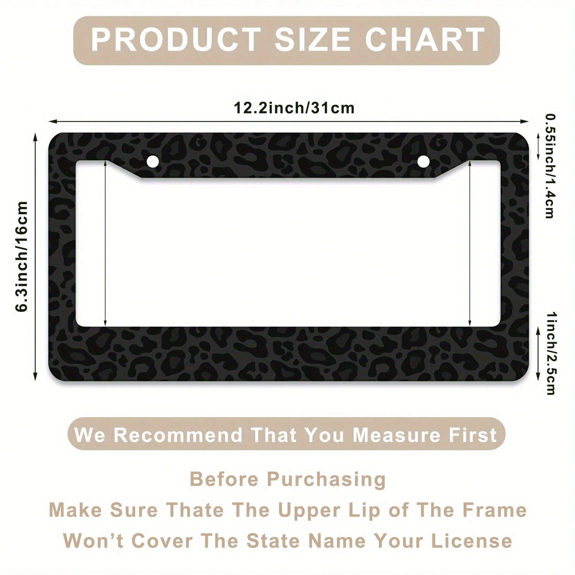 1pc, 1 One Black Leopard Print License Plate Frame, Car Decoration Accessories Aluminum Rust-Proof Crash-Resistant Weather-Resistant Number Plate Bracket, Suitable For American Standard Vehicles, 16*3