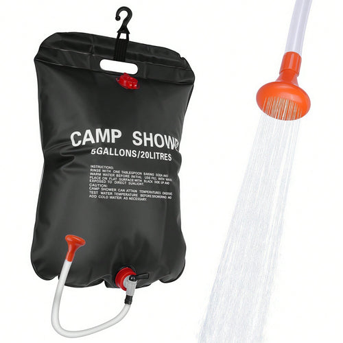 1pc 10L/20L/25L/40L Solar Camping Shower Bag, Portable Outdoor Solar Heating Shower Bag With Adjustable Shower Head And Hook, Leak-Proof Reinforced PVC Foldable Water Bag, Suitable For Camping, Hiking