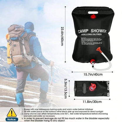 1pc 10L/20L/25L/40L Solar Camping Shower Bag, Portable Outdoor Solar Heating Shower Bag With Adjustable Shower Head And Hook, Leak-Proof Reinforced PVC Foldable Water Bag, Suitable For Camping, Hiking