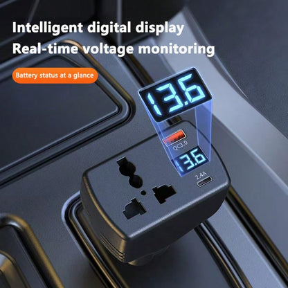 1pc 150W High Power Transformer Universal 12V/24V Car Power Inverter, Equipped With 2 USB Ports, Supports Fast Charging, Digital Voltage Display, Smart Fast Charge- Car Plug, Suitable For Sedan, Truc