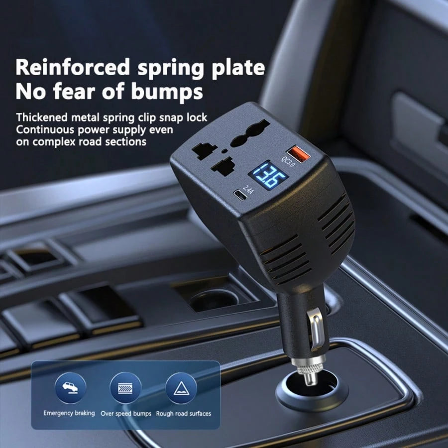 1pc 150W High Power Transformer Universal 12V/24V Car Power Inverter, Equipped With 2 USB Ports, Supports Fast Charging, Digital Voltage Display, Smart Fast Charge- Car Plug, Suitable For Sedan, Truc