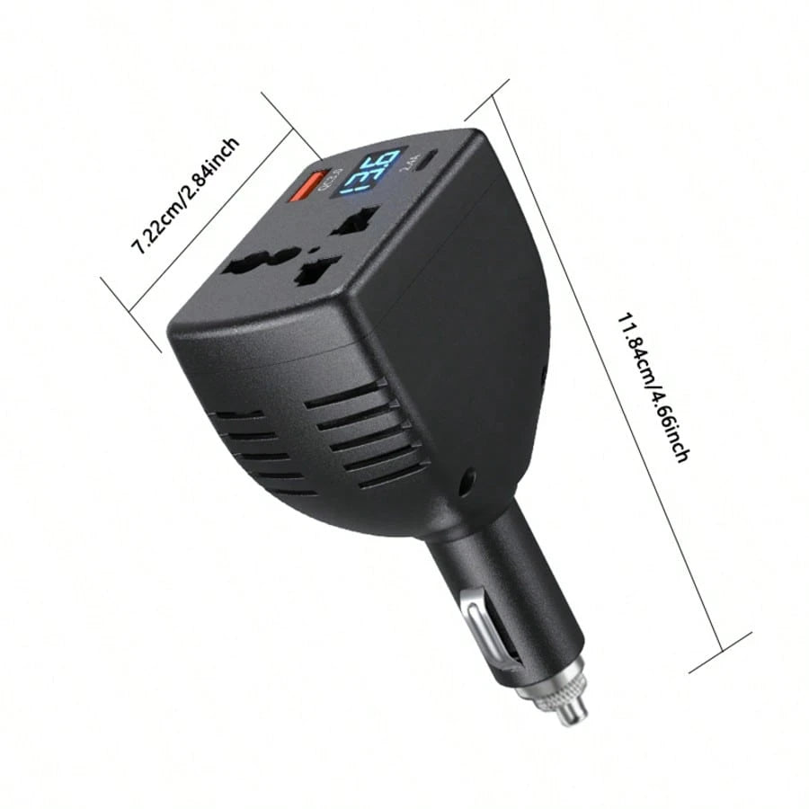 1pc 150W High Power Transformer Universal 12V/24V Car Power Inverter, Equipped With 2 USB Ports, Supports Fast Charging, Digital Voltage Display, Smart Fast Charge- Car Plug, Suitable For Sedan, Truc