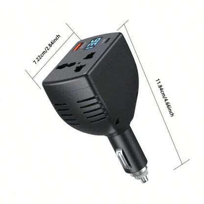 1pc 150W High Power Transformer Universal 12V/24V Car Power Inverter, Equipped With 2 USB Ports, Supports Fast Charging, Digital Voltage Display, Smart Fast Charge- Car Plug, Suitable For Sedan, Truc