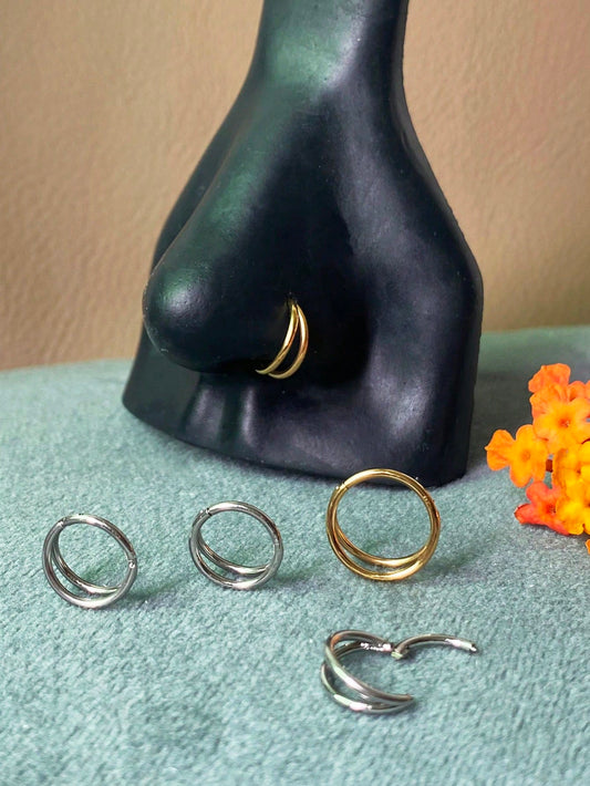 1pc 18g/20g Stainless Steel Double Line Nose Ring Septum Hoop Nose Ring Lip Ring Earring Conch Piercing