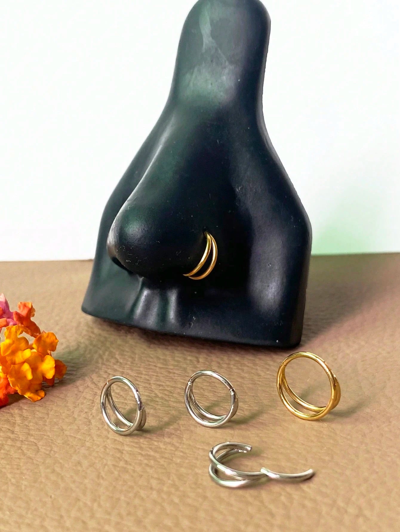 1pc 18g/20g Stainless Steel Double Line Nose Ring Septum Hoop Nose Ring Lip Ring Earring Conch Piercing