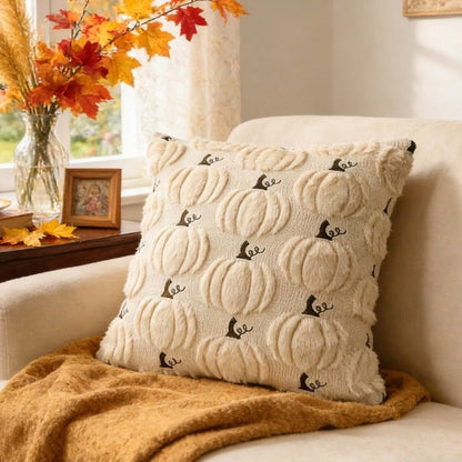 1pc 18x18 Inch 3D Beige Pumpkin Plush Pillow Cover, Scandinavian Minimalist Autumn Harvest Easter Cushion Cover, Soft Faux Fur Texture For Sofa Couch Home Decor