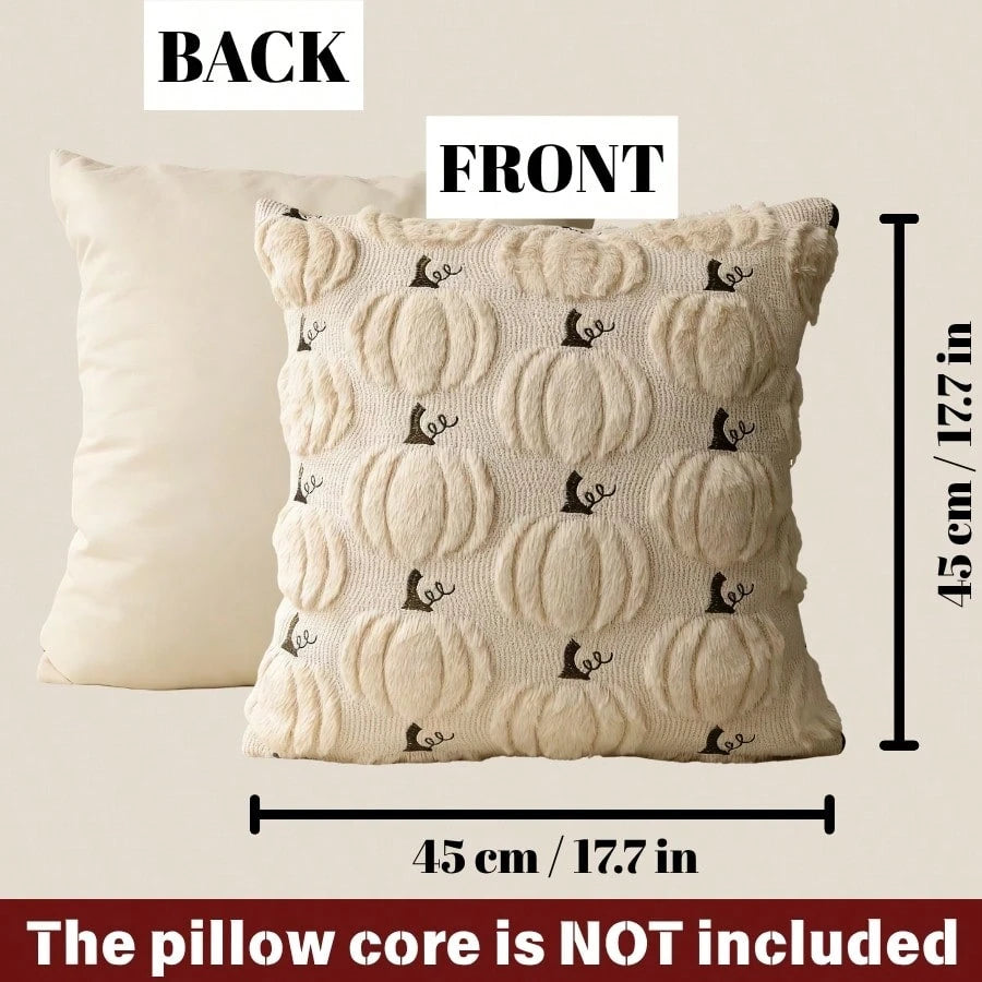 1pc 18x18 Inch 3D Beige Pumpkin Plush Pillow Cover, Scandinavian Minimalist Autumn Harvest Easter Cushion Cover, Soft Faux Fur Texture For Sofa Couch Home Decor