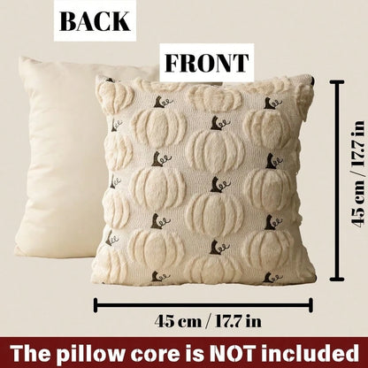 1pc 18x18 Inch 3D Beige Pumpkin Plush Pillow Cover, Scandinavian Minimalist Autumn Harvest Easter Cushion Cover, Soft Faux Fur Texture For Sofa Couch Home Decor