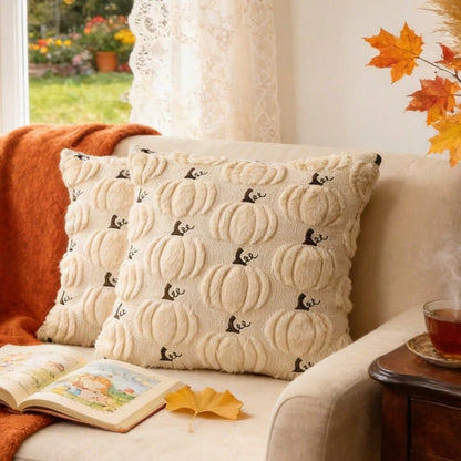 1pc 18x18 Inch 3D Beige Pumpkin Plush Pillow Cover, Scandinavian Minimalist Autumn Harvest Easter Cushion Cover, Soft Faux Fur Texture For Sofa Couch Home Decor