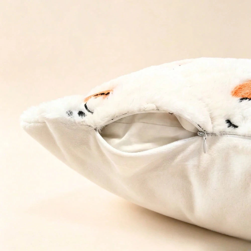 1pc 18x18 Inch 3D Embroidered Ghost Pumpkin Faux Rabbit Fur Plush Pillow Cover, Soft Cozy Pet Friendly Cute Minimalist Scandinavian Neutral Versatile Cushion Cover, For Halloween Ghost Party Fall H