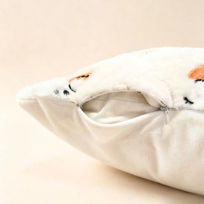 1pc 18x18 Inch 3D Embroidered Ghost Pumpkin Faux Rabbit Fur Plush Pillow Cover, Soft Cozy Pet Friendly Cute Minimalist Scandinavian Neutral Versatile Cushion Cover, For Halloween Ghost Party Fall H