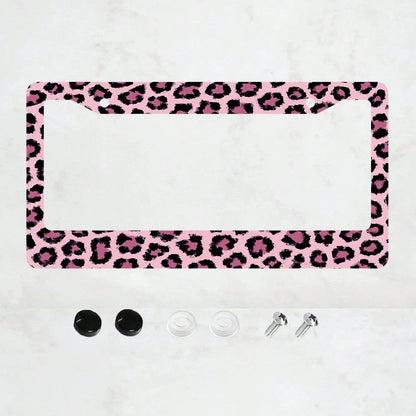 1PC 2-Hole License Plate Frame In Pink Leopard Print, Size, Aluminum Material, 6x12 Inches, Includes Screws, Car Decoration, Gifts, And Adding A Fun, Vintage, And Novelty To Your Vehicle
