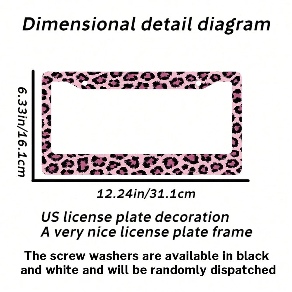 1PC 2-Hole License Plate Frame In Pink Leopard Print, Size, Aluminum Material, 6x12 Inches, Includes Screws, Car Decoration, Gifts, And Adding A Fun, Vintage, And Novelty To Your Vehicle