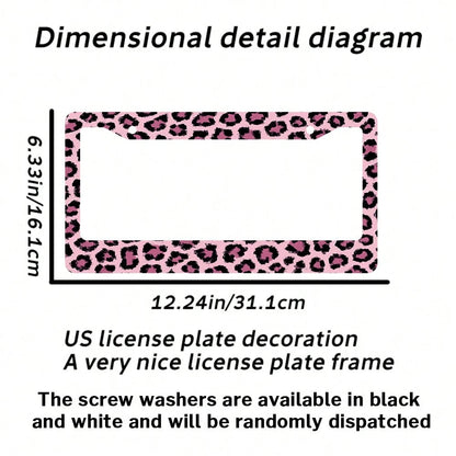 1PC 2-Hole License Plate Frame In Pink Leopard Print, Size, Aluminum Material, 6x12 Inches, Includes Screws, Car Decoration, Gifts, And Adding A Fun, Vintage, And Novelty To Your Vehicle