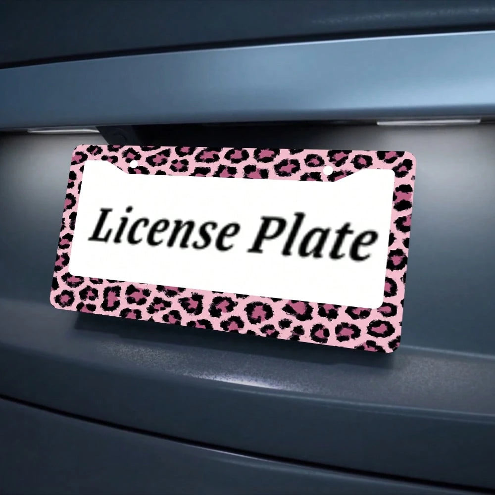 1PC 2-Hole License Plate Frame In Pink Leopard Print, Size, Aluminum Material, 6x12 Inches, Includes Screws, Car Decoration, Gifts, And Adding A Fun, Vintage, And Novelty To Your Vehicle