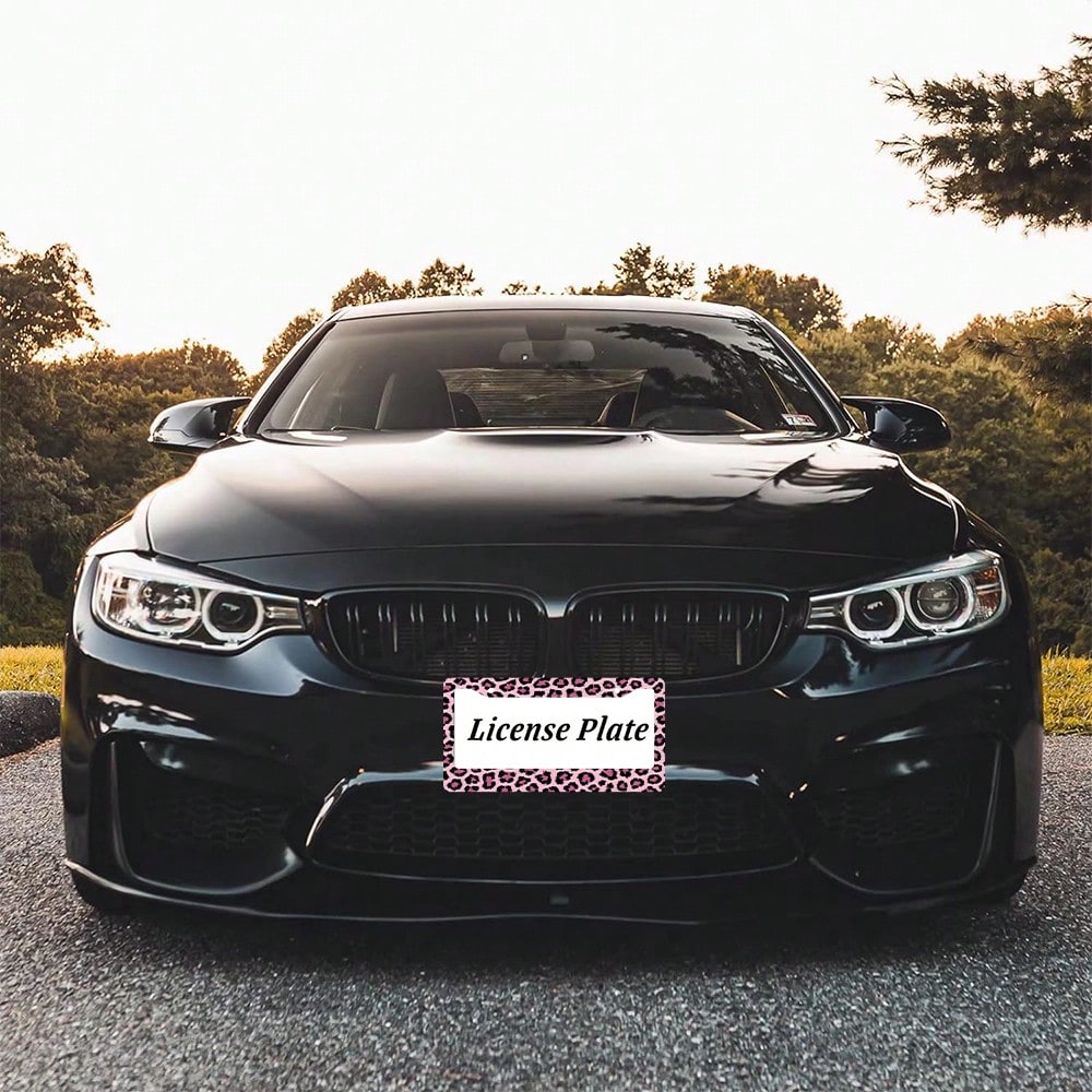 1PC 2-Hole License Plate Frame In Pink Leopard Print, Size, Aluminum Material, 6x12 Inches, Includes Screws, Car Decoration, Gifts, And Adding A Fun, Vintage, And Novelty To Your Vehicle