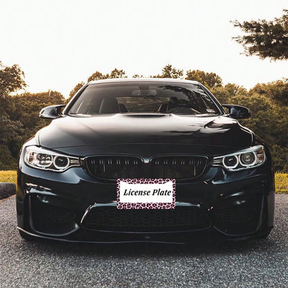 1PC 2-Hole License Plate Frame In Pink Leopard Print, Size, Aluminum Material, 6x12 Inches, Includes Screws, Car Decoration, Gifts, And Adding A Fun, Vintage, And Novelty To Your Vehicle