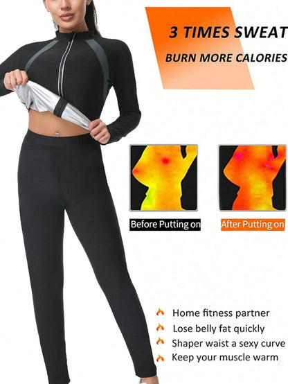 1pc 2025 New Design Women Outdoor Running/Fitness Grey Splicing Long Sleeve Yoga Tight Shirt With Zipper, Waist Trainer Fall