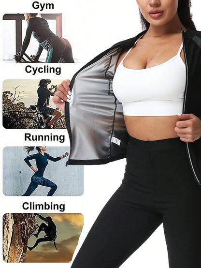 1pc 2025 New Design Women Outdoor Running/Fitness Grey Splicing Long Sleeve Yoga Tight Shirt With Zipper, Waist Trainer Fall