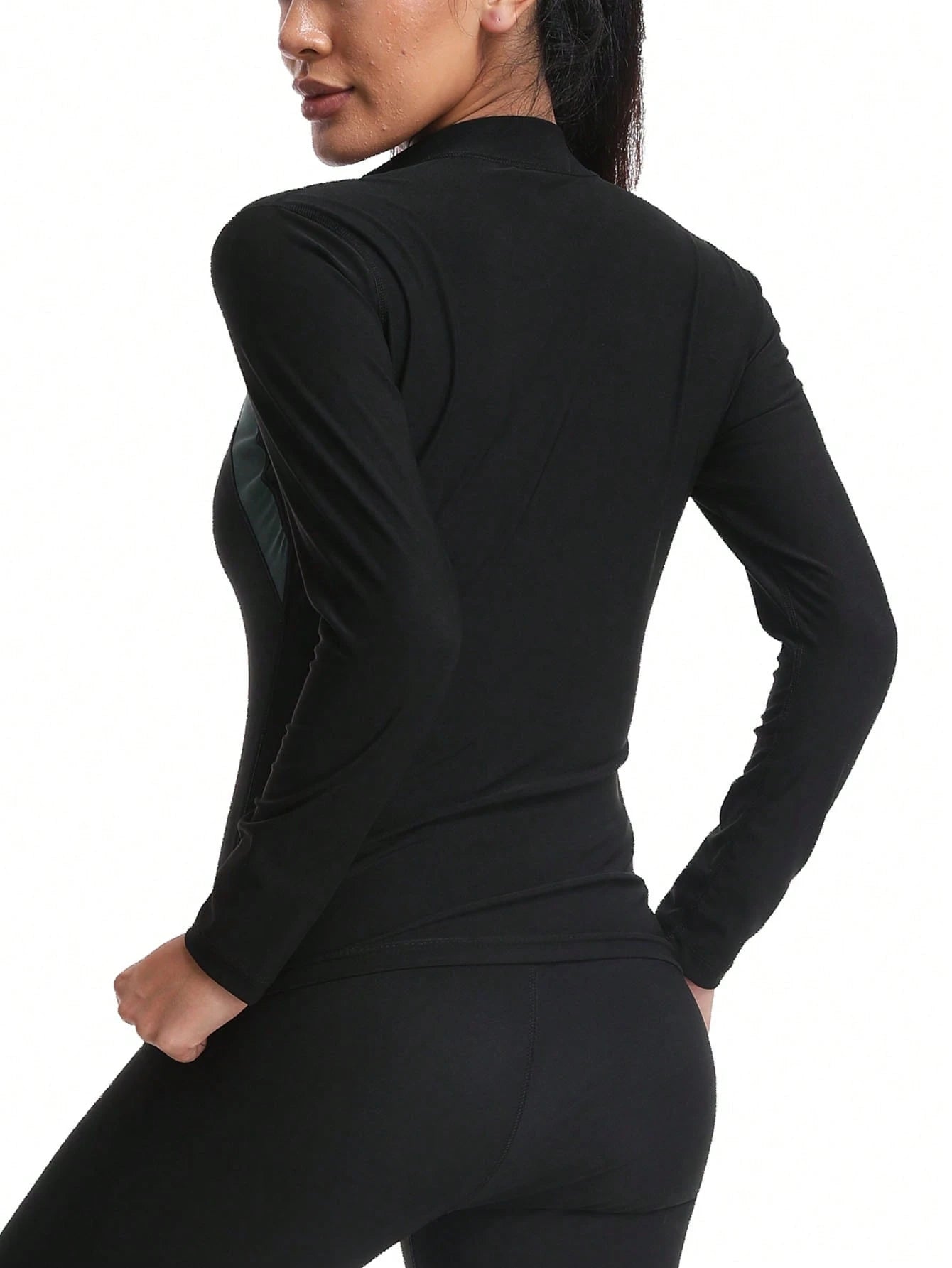 1pc 2025 New Design Women Outdoor Running/Fitness Grey Splicing Long Sleeve Yoga Tight Shirt With Zipper, Waist Trainer Fall