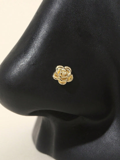 1pc 20G L-Shaped Rose Flower Nose Stud, Women's Daily Wear Nose Jewelry Valentines,Mom,Mother,Mother's Day,Gift