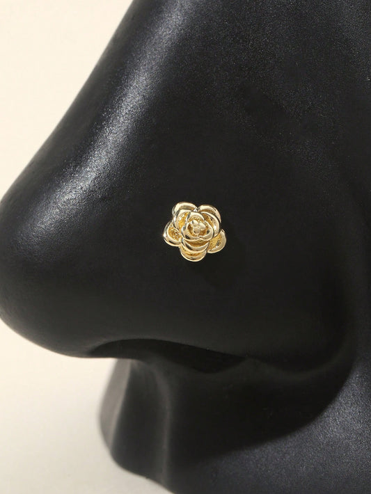 1pc 20G L-Shaped Rose Flower Nose Stud, Women's Daily Wear Nose Jewelry Valentines,Mom,Mother,Mother's Day,Gift