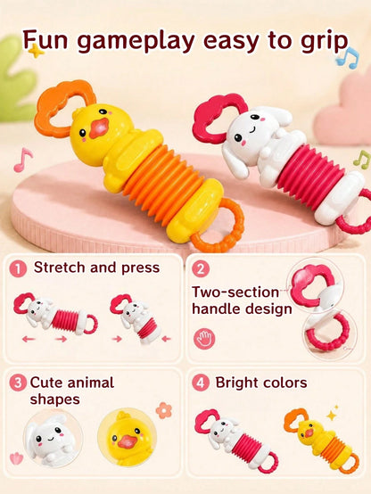 1pc 27cm Cute Cartoon Duck Rabbit Stretchable Baby Accordion Rattle Toy, Baby Grip Training, Early Learning Toy, Baby Bath, Indoor Crib Bedroom And Stroller Play All Year Round, Baby Toy, Montessori T