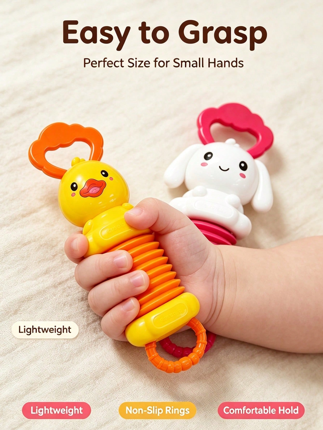 1pc 27cm Cute Cartoon Duck Rabbit Stretchable Baby Accordion Rattle Toy, Baby Grip Training, Early Learning Toy, Baby Bath, Indoor Crib Bedroom And Stroller Play All Year Round, Baby Toy, Montessori T