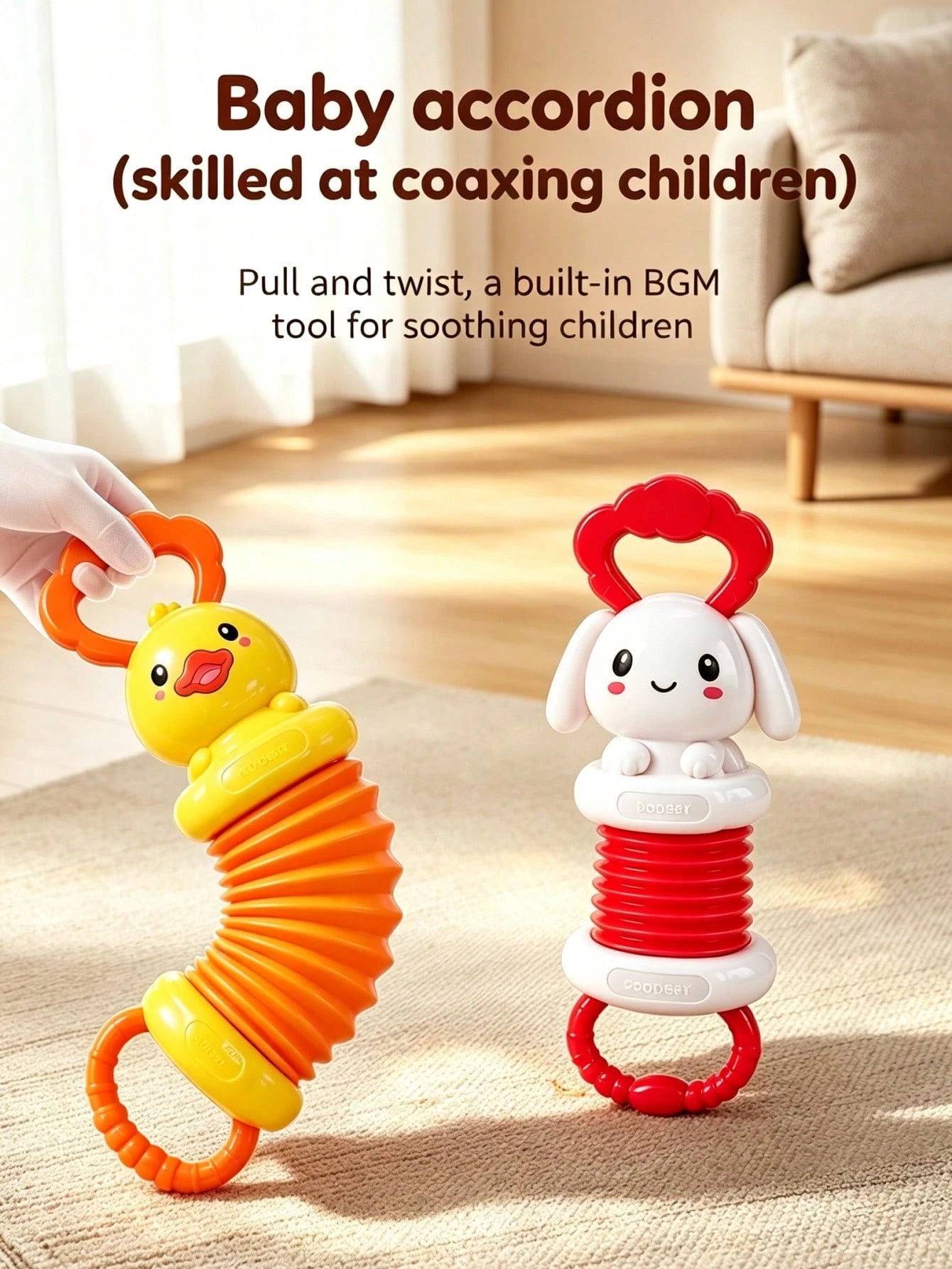 1pc 27cm Cute Cartoon Duck Rabbit Stretchable Baby Accordion Rattle Toy, Baby Grip Training, Early Learning Toy, Baby Bath, Indoor Crib Bedroom And Stroller Play All Year Round, Baby Toy, Montessori T