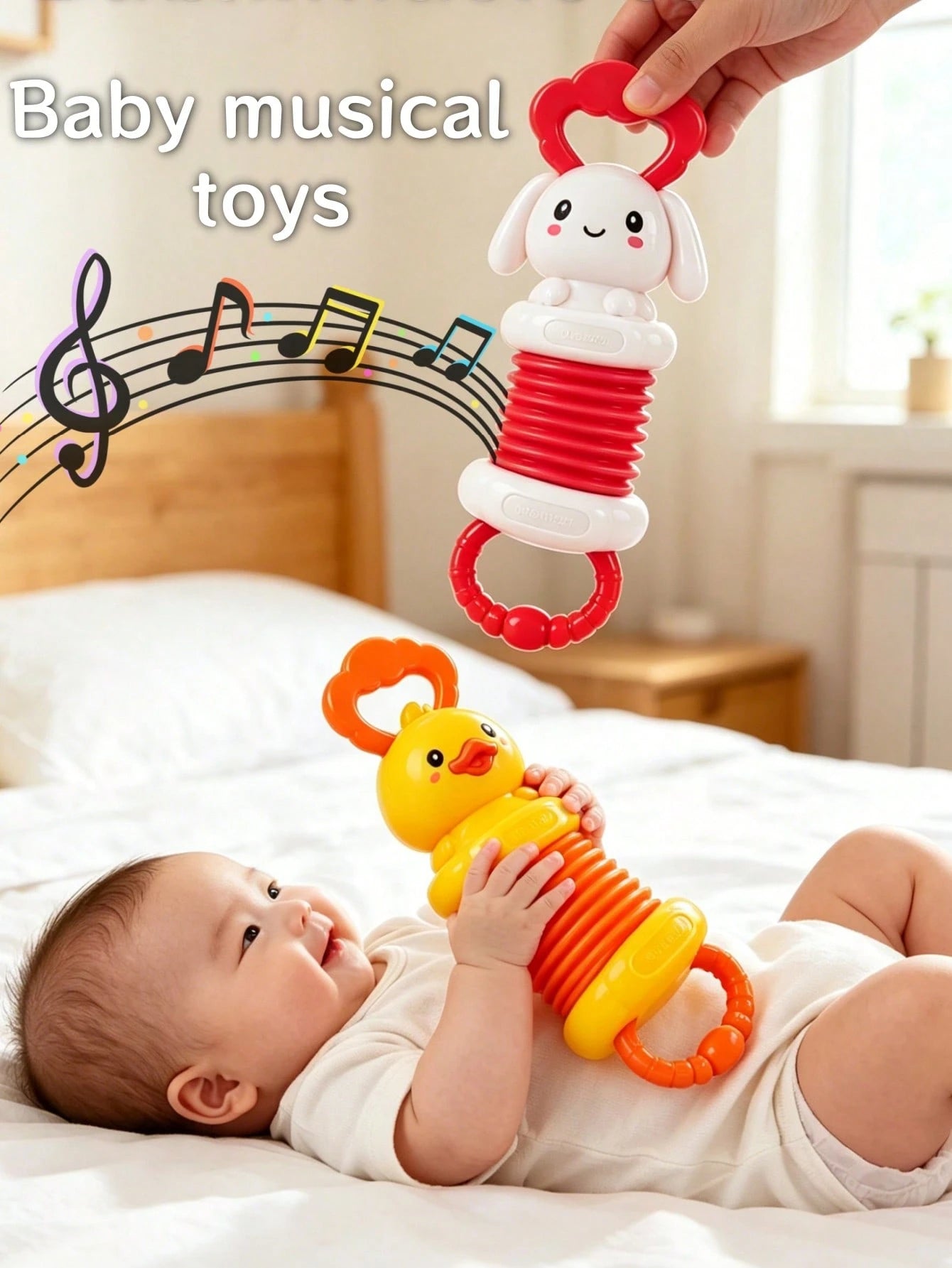 1pc 27cm Cute Cartoon Duck Rabbit Stretchable Baby Accordion Rattle Toy, Baby Grip Training, Early Learning Toy, Baby Bath, Indoor Crib Bedroom And Stroller Play All Year Round, Baby Toy, Montessori T