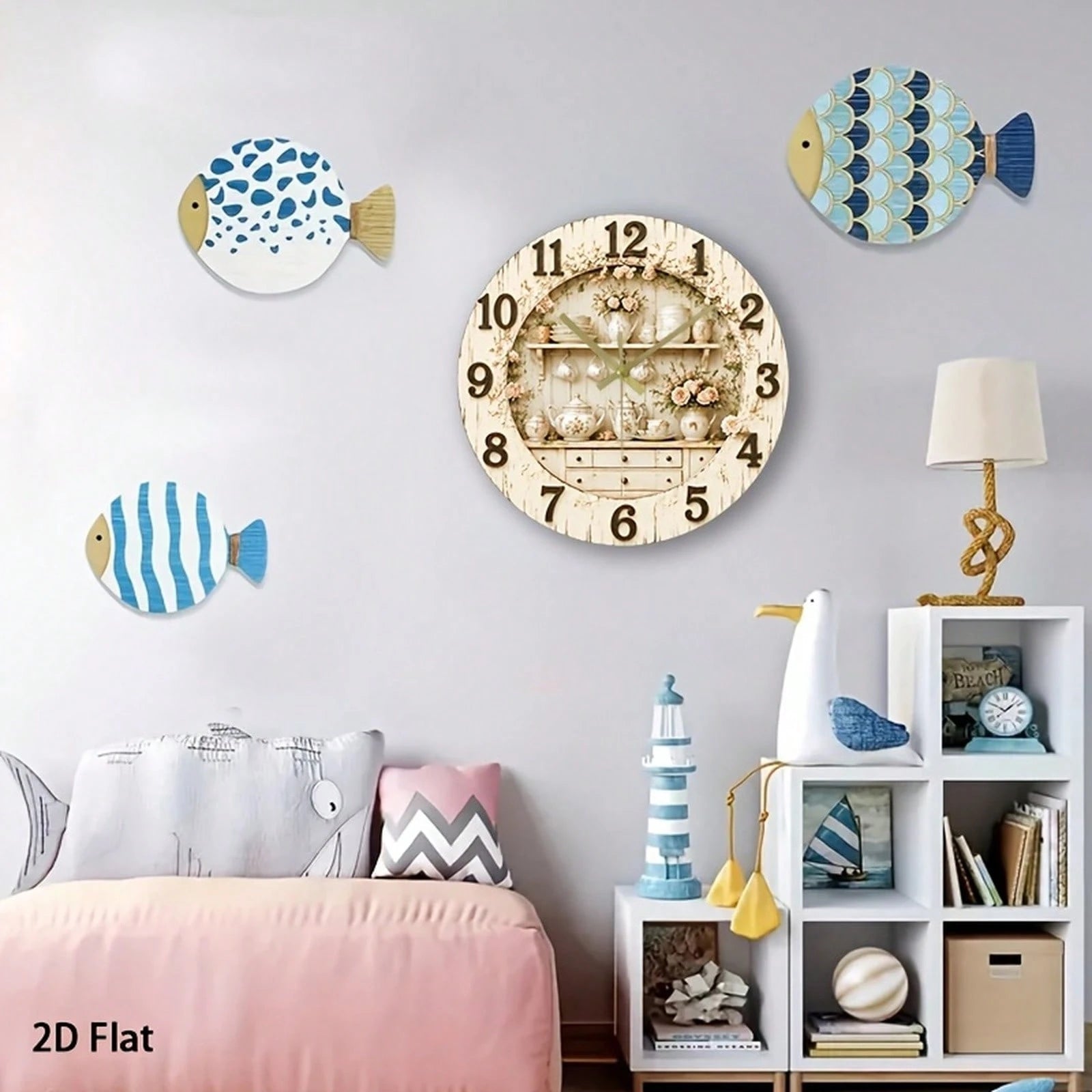 1Pc 2D Flat Rose Floral Print Wall Clock, 12Inch Silent Wooden Round Clock For Nursery Kitchen Office, Elegant Home Decor Gift, AA Battery