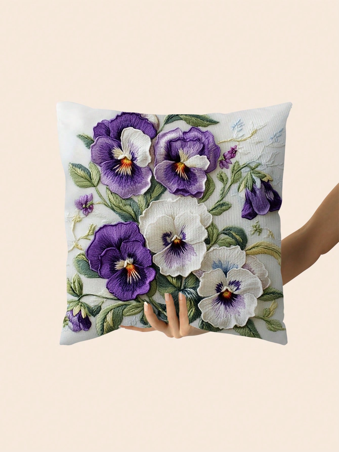 1pc, 2D Onlya Print, Super Soft Short Plush Throw Pillow, Flowers Botany Pansies Watercolor Spring Purple White, Ideal Choice For Modern Home Decoration (Excluding Pillow Core)(Without Embroidery) Mul