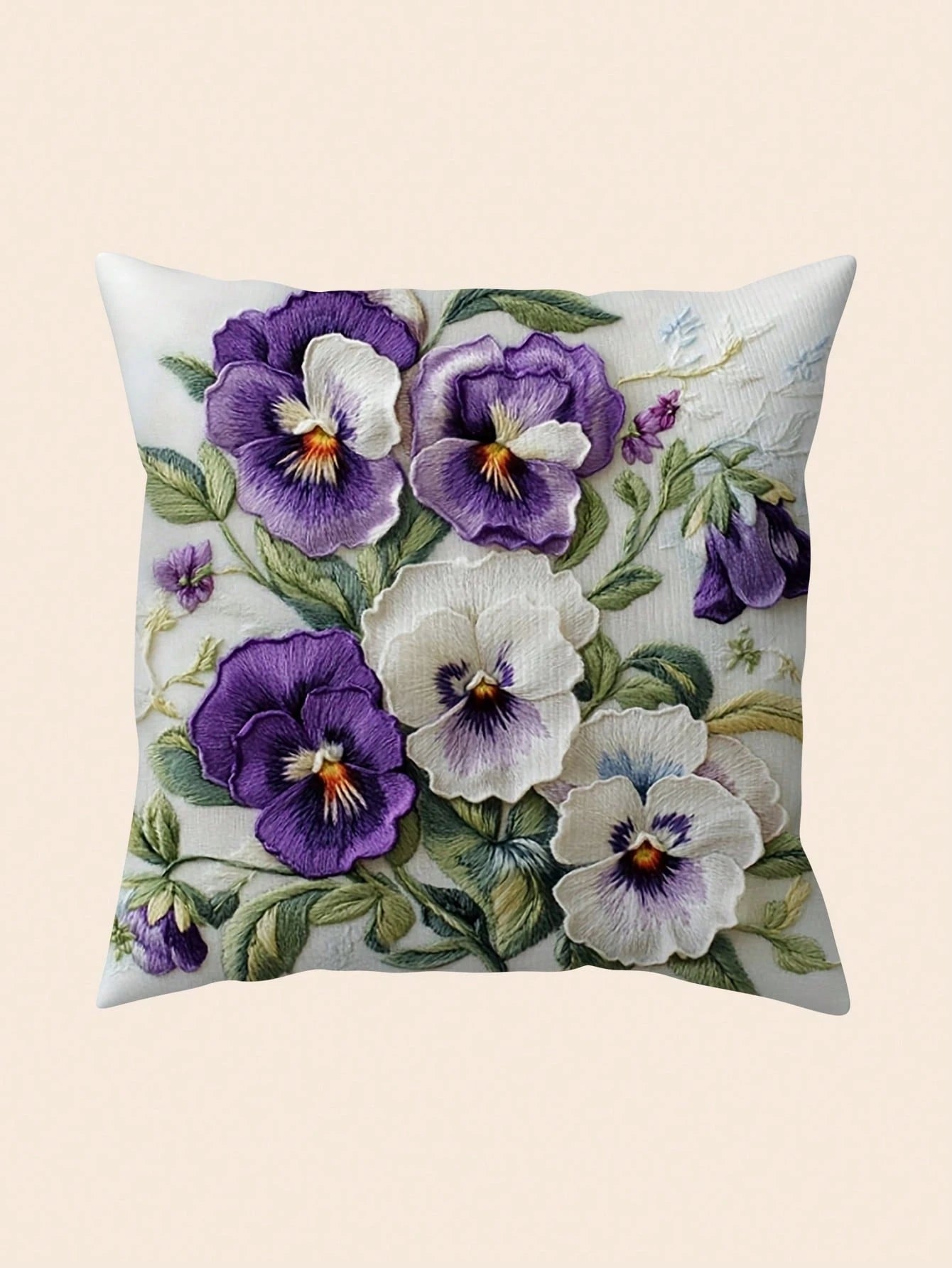 1pc, 2D Onlya Print, Super Soft Short Plush Throw Pillow, Flowers Botany Pansies Watercolor Spring Purple White, Ideal Choice For Modern Home Decoration (Excluding Pillow Core)(Without Embroidery) Mul