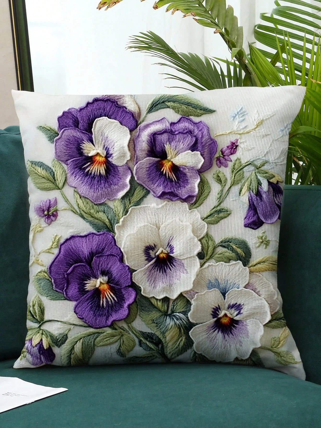 1pc, 2D Onlya Print, Super Soft Short Plush Throw Pillow, Flowers Botany Pansies Watercolor Spring Purple White, Ideal Choice For Modern Home Decoration (Excluding Pillow Core)(Without Embroidery) Mul
