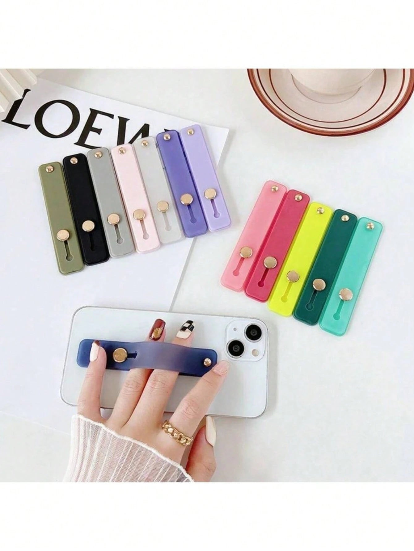 1pc/2pcs/3pcs/4pcs/5pcs Colorful Finger Ring Phone Holder- Self-Adhesive, Anti-Drop, Wrist Strap Compatible, 10 Color Options, PC Material, Easy Installation, Fashionable Phone Accessory Compatible W