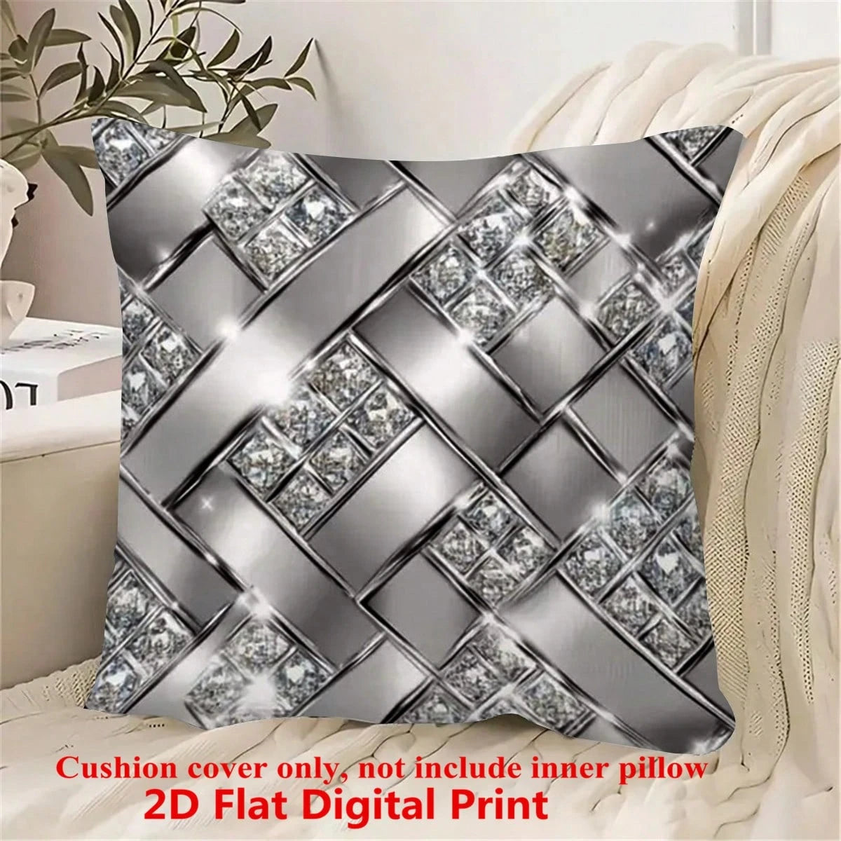1pc/2pcs 45x45cm Pillow Case- Modern Abstract Design, Rhinestone Embellished, Zipper Closure, Suitable For Sofa, Living Room, Porch And Outdoor Space, Sofa Pillow Case| Modern Pillow Case| Polyeste