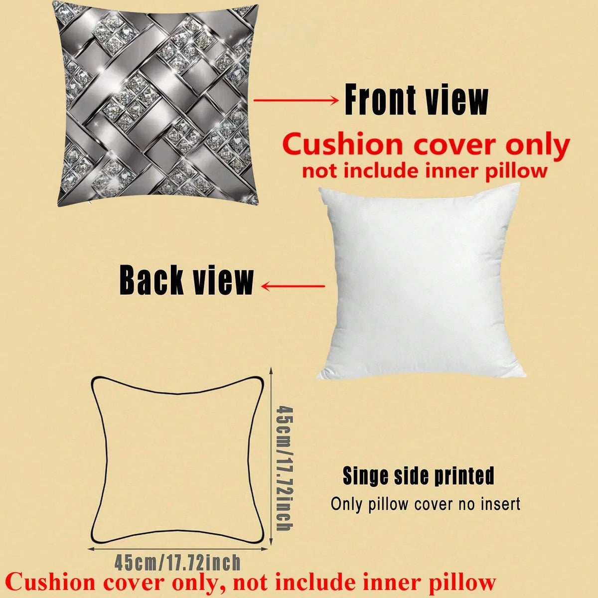 1pc/2pcs 45x45cm Pillow Case- Modern Abstract Design, Rhinestone Embellished, Zipper Closure, Suitable For Sofa, Living Room, Porch And Outdoor Space, Sofa Pillow Case| Modern Pillow Case| Polyeste