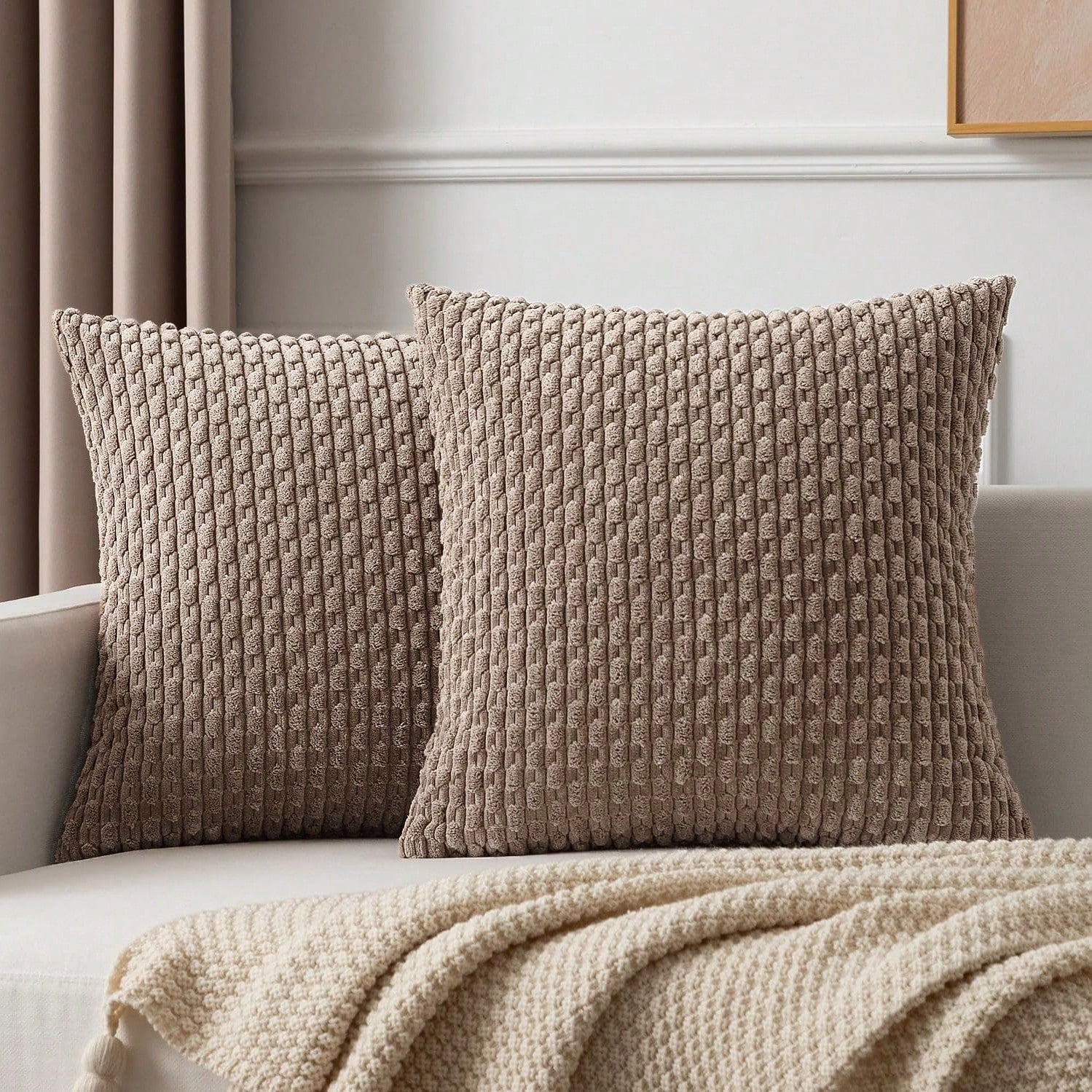 1pc/2pcs Bohemian Striped Pillow Cover (Pillow Insert Not Included), Soft Plush Corduroy Solid Color Decorative Square Pillow Case, Suitable For Holiday, Sofa, Bedroom, Bed, All Seasons