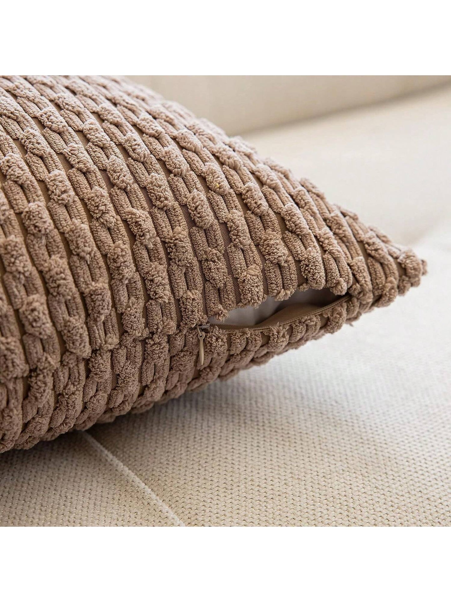 1pc/2pcs Bohemian Striped Pillow Cover (Pillow Insert Not Included), Soft Plush Corduroy Solid Color Decorative Square Pillow Case, Suitable For Holiday, Sofa, Bedroom, Bed, All Seasons