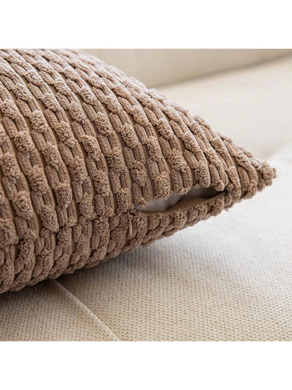1pc/2pcs Bohemian Striped Pillow Cover (Pillow Insert Not Included), Soft Plush Corduroy Solid Color Decorative Square Pillow Case, Suitable For Holiday, Sofa, Bedroom, Bed, All Seasons