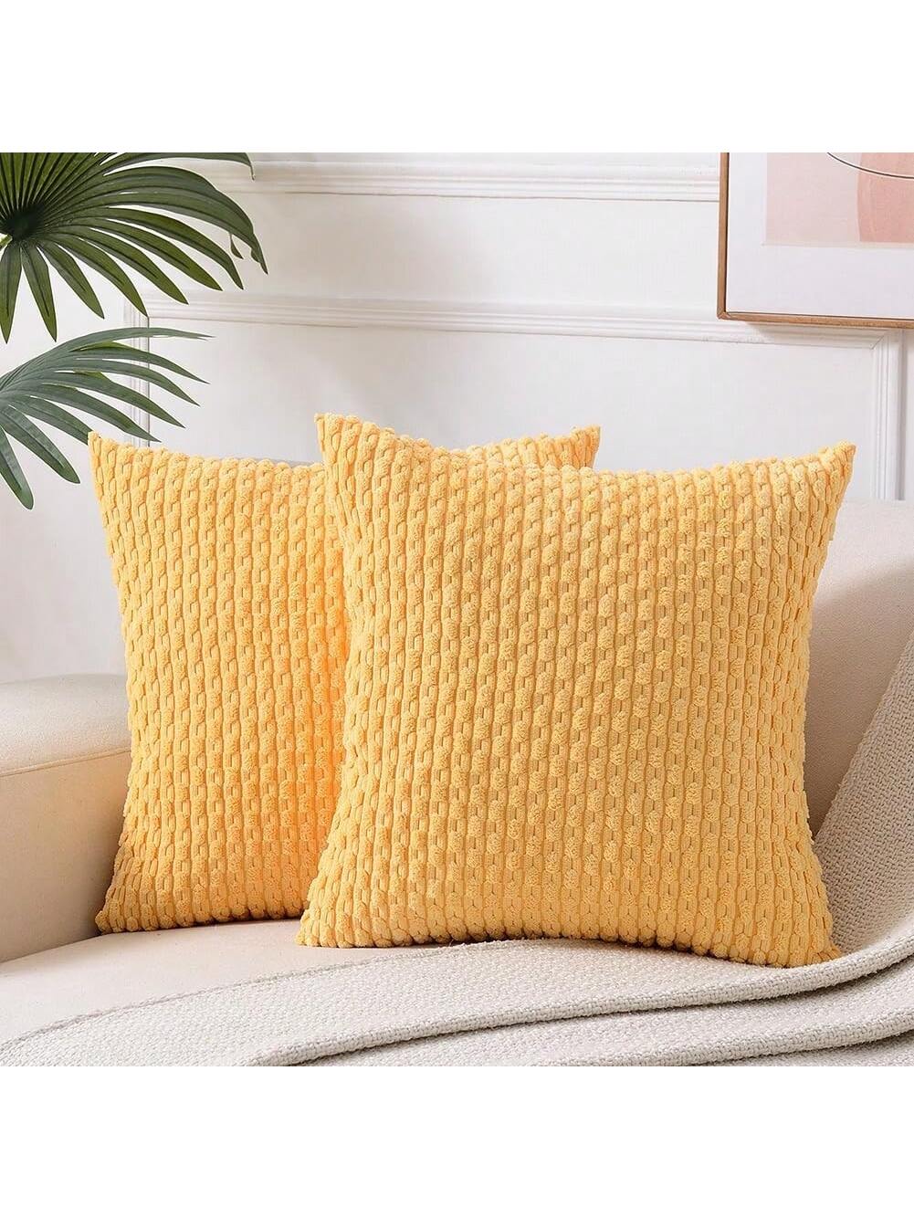 1pc/2pcs Bohemian Striped Pillow Cover (Pillow Insert Not Included), Soft Plush Corduroy Solid Color Decorative Square Pillow Case, Suitable For Holiday, Sofa, Bedroom, Bed, All Seasons