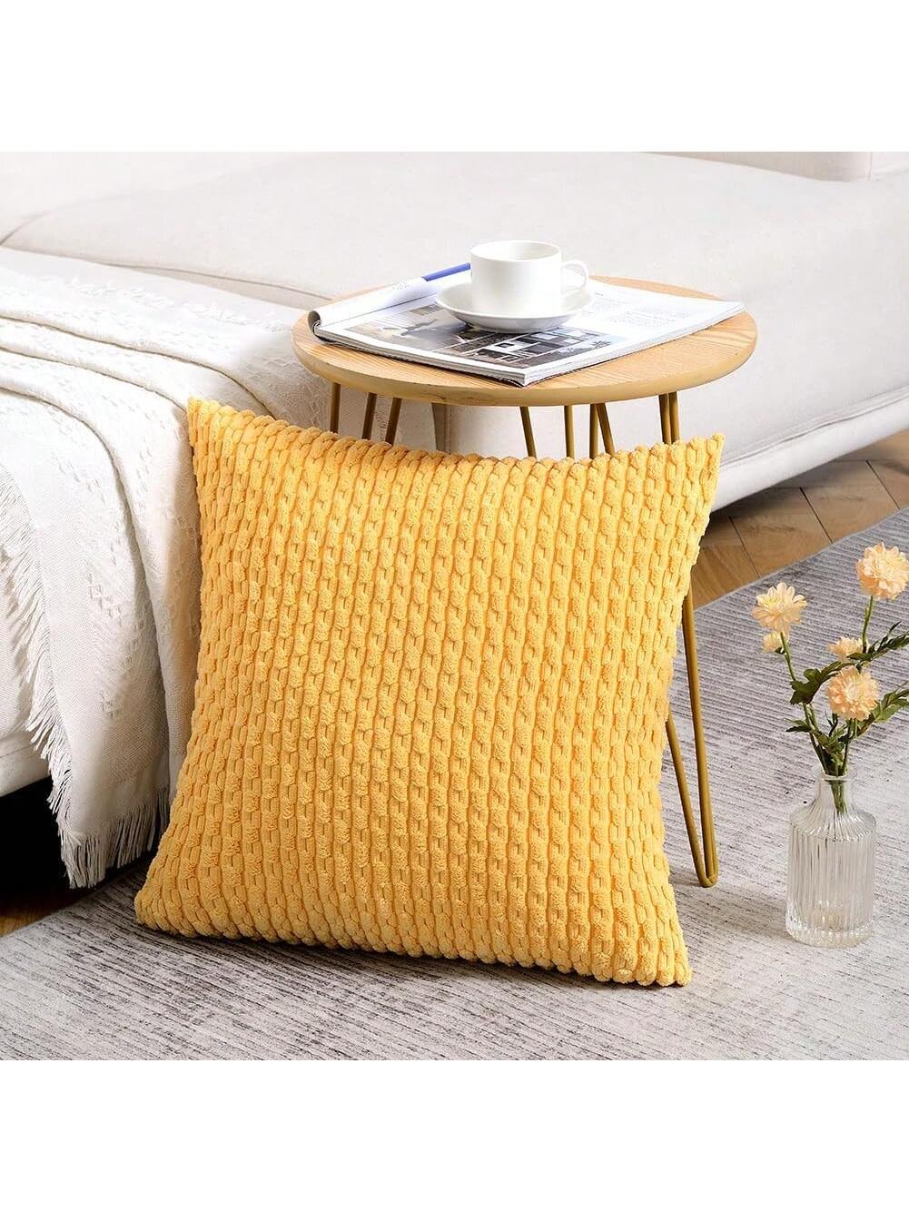 1pc/2pcs Bohemian Striped Pillow Cover (Pillow Insert Not Included), Soft Plush Corduroy Solid Color Decorative Square Pillow Case, Suitable For Holiday, Sofa, Bedroom, Bed, All Seasons