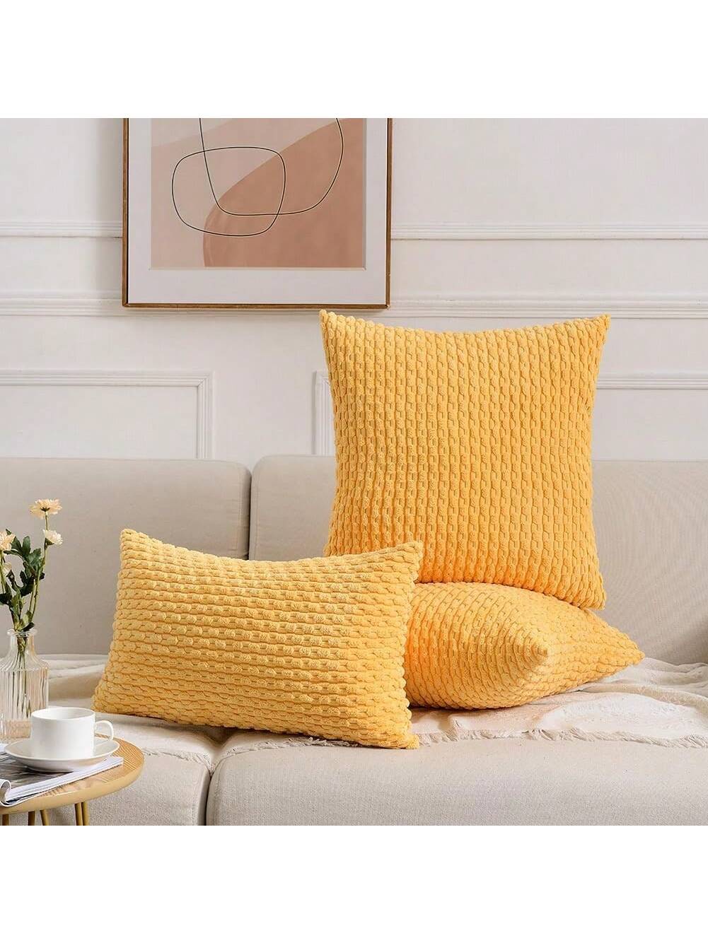 1pc/2pcs Bohemian Striped Pillow Cover (Pillow Insert Not Included), Soft Plush Corduroy Solid Color Decorative Square Pillow Case, Suitable For Holiday, Sofa, Bedroom, Bed, All Seasons
