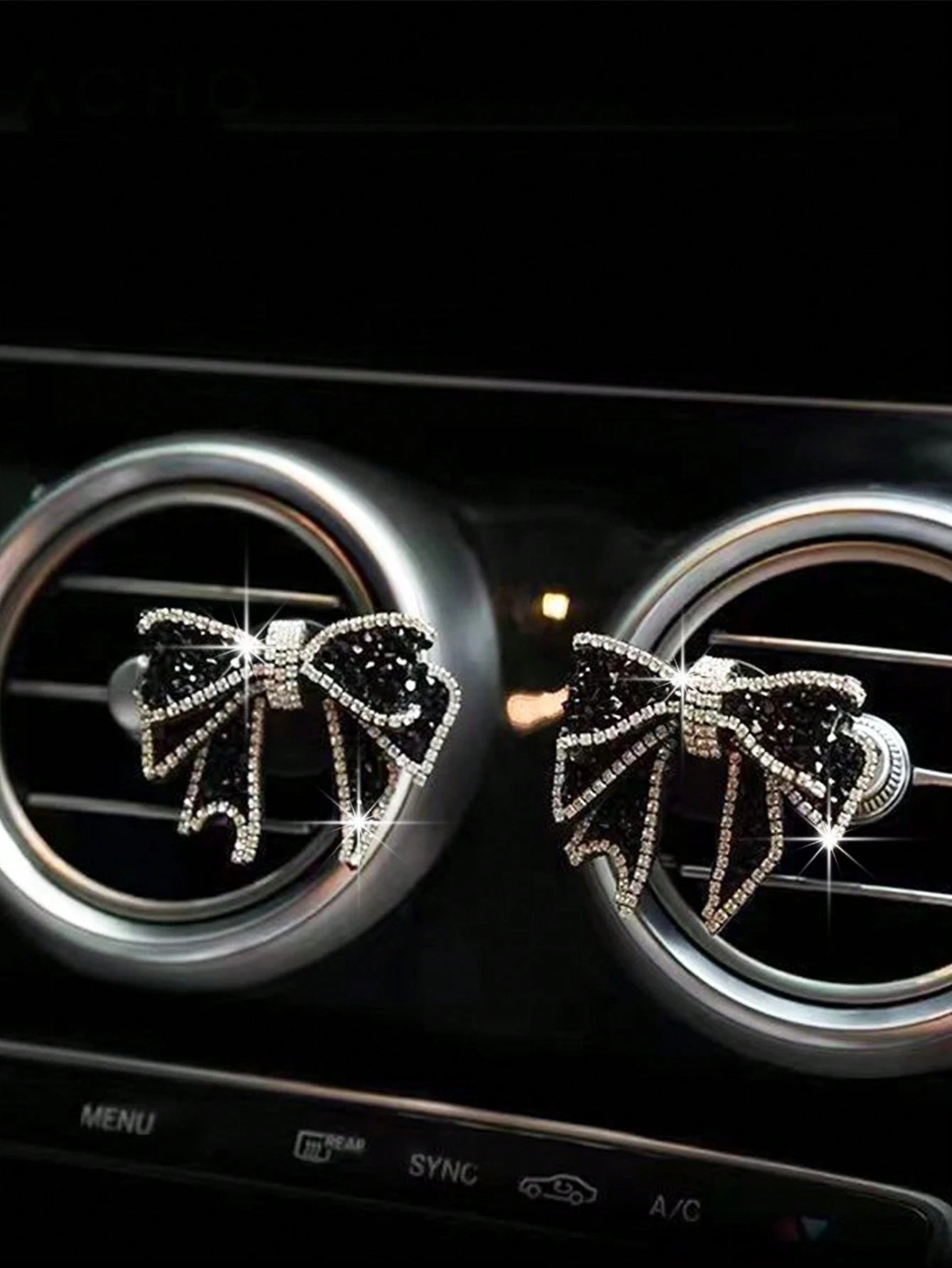 1pc/2pcs Car Air Vent Clip, Rhinestone Bow Decor, Suitable For Car Air Vent